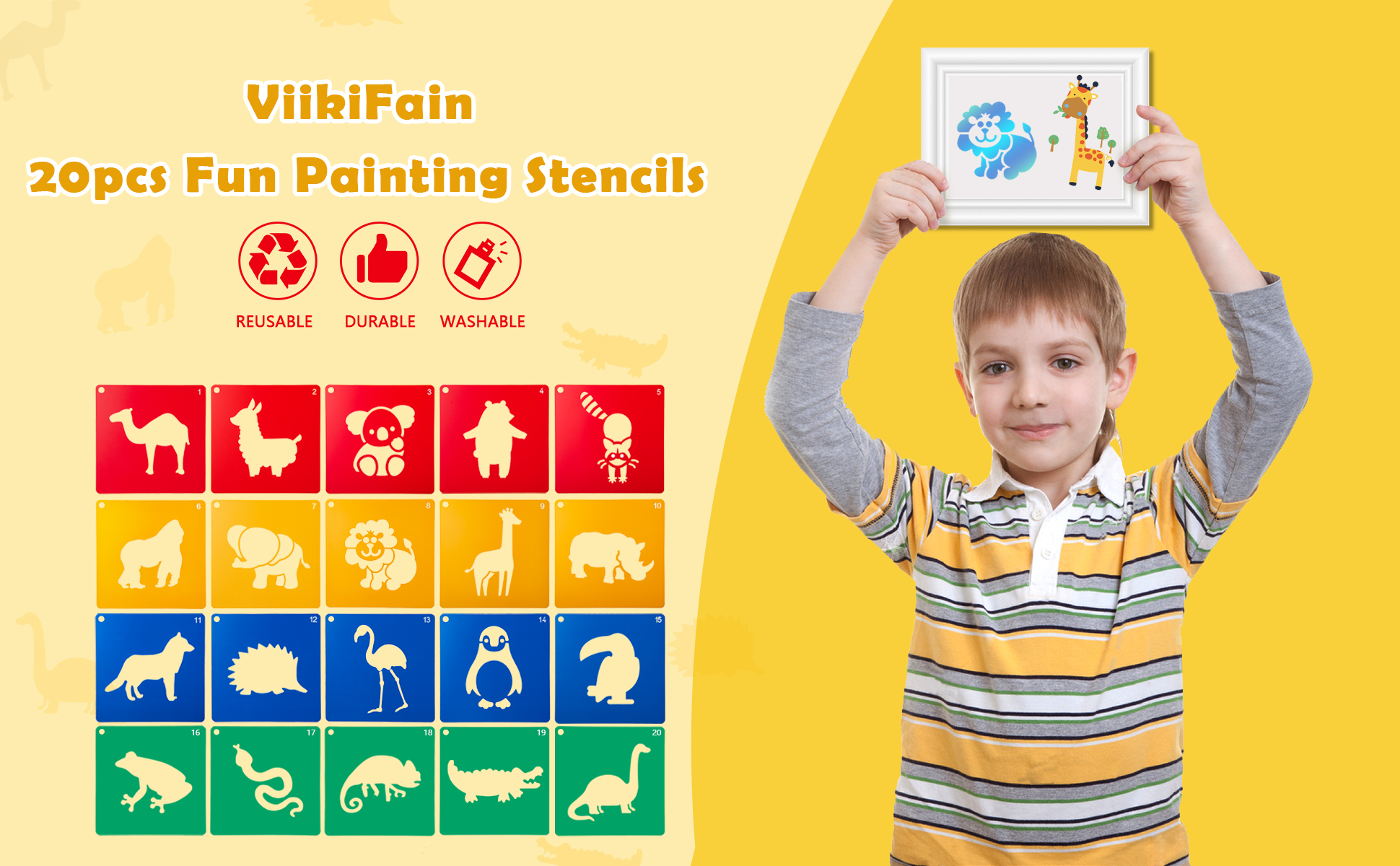 ViikiFain 20 PCS Animal Stencils for Kids, 8 x 8 Inch ViikiFain Sidewalk  Chalk Stencils Colorful Drawing Stencils with 5 Pcs Scratch Paper Reusable  DIY Crafts Stencils for Painting on Wood, Canvas